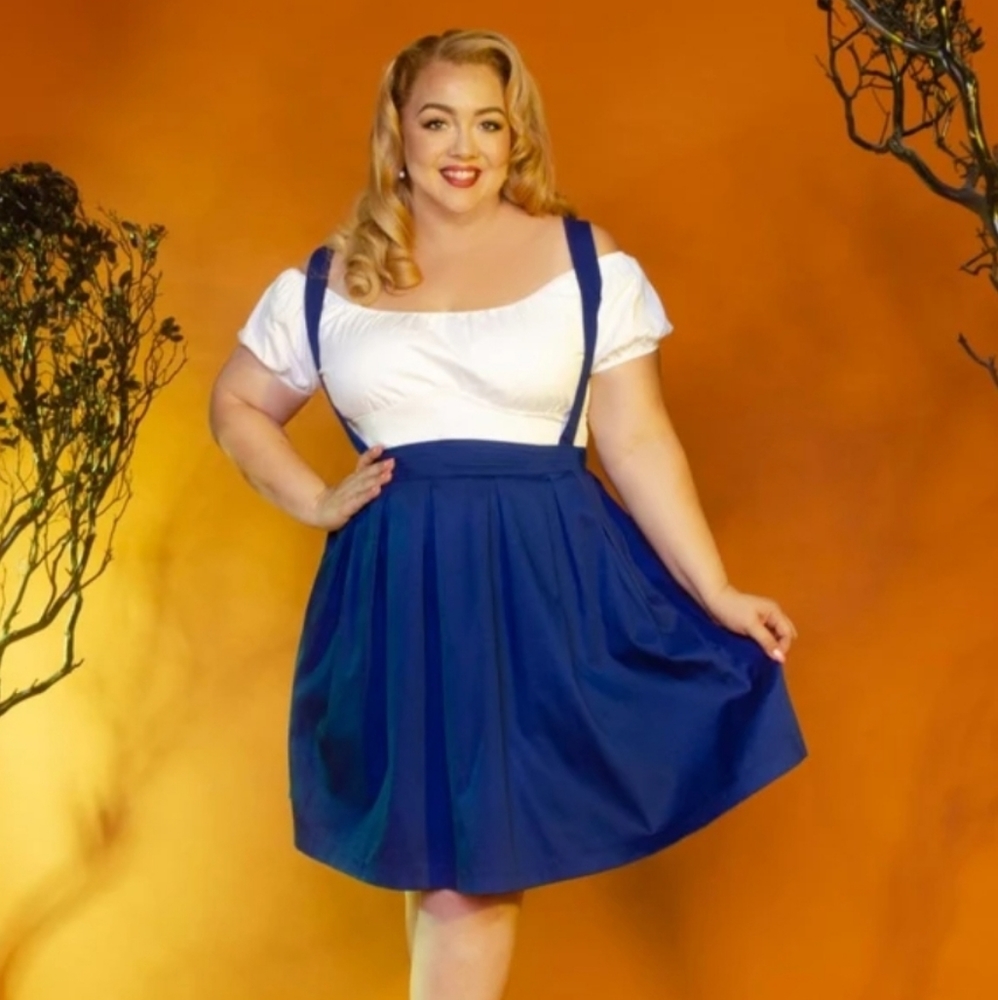MAGICALLY MADE Pinup COUTURE COLLECTION JOANNE BLUE SATEEN PINAFORE SKIRT RARE